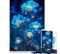 Jigsaw for Teenagers 1000 Pieces Blue Starlight Flower Seamless Fit Art, Creative Skill Toy, Rest Time Play, Xmas Decor Gift (38x52cm)