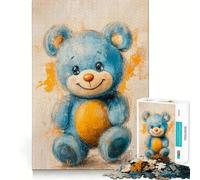 Jigsaw for Teenagers 1000 Pieces Blue Teddy Joy Seamless Fit Art, Creative Skill Toy, Rest Time Play, Xmas Decor Gift (38x52cm)
