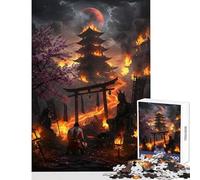 Jigsaw for Teenagers 1000 Pieces Burning Temple with Samurai Jigsaw Puzzles 1000 Brain Teaser Game Secret Santa Gifts Family Activities (38x26cm)