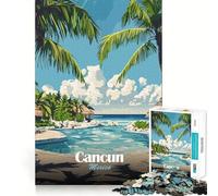 Jigsaw for Teenagers 1000 Pieces Cancun Mexico Tropical Resort Flawless Edge Fun Mind Game Gift Cozy Fun Time Christmas Wall Art (38x26cm)