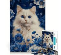 Jigsaw for Teenagers 1000 Pieces Cat And Flower Flawless Edge Fun Mind Game Gift Cozy Fun Time Christmas Wall Art (38x26cm)