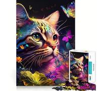 Jigsaw for Teenagers 1000 Pieces Cat And Flower Neon Flawless Edge Fun Mind Game Gift Cozy Fun Time Christmas Wall Art (38x52cm)