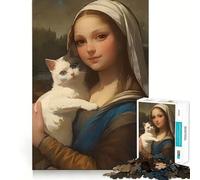 Jigsaw for Teenagers 1000 Pieces Cat And Mona Lisa Flawless Edge Fun Mind Game Gift Cozy Fun Time Christmas Wall Art (50x75cm)