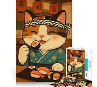 Jigsaw for Teenagers 1000 Pieces Cat Chef Enjoying Sushi Tight Cut Fun Problem Solve Fun Relax Fun Time Christmas Art Display (38x52cm)
