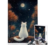 Jigsaw for Teenagers 1000 Pieces Cat Gazing at The Moon Family Game Tough Challenge Toy Wall Decor Artists Collection, Fine Art (38X26CM)