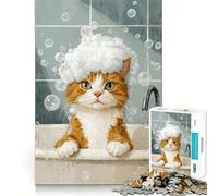 Jigsaw for Teenagers 1000 Pieces Cat in A Bubble Bath Flawless Edge Fun Mind Game Gift Cozy Fun Time Christmas Wall Art (38x26cm)