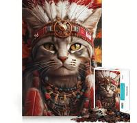 Jigsaw for Teenagers 1000 Pieces Cat In Native American Headdress Tight Cut Fun Problem Solve Fun Relax Fun Time Christmas Art Display (50x75cm)