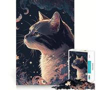 Jigsaw for Teenagers 1000 Pieces Cat in The Stars Flawless Edge Fun Mind Game Gift Cozy Fun Time Christmas Wall Art (38x26cm)