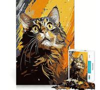 Jigsaw for Teenagers 1000 Pieces Cat Painting Vintage Tight Fit Play Brain Teasing Play Leisure Fun Time Christmas Art Gift (38x26cm)