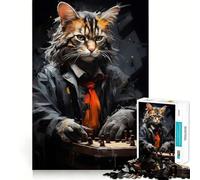 Jigsaw for Teenagers 1000 Pieces Cat Playing Chess Painting Tight Fit Play Brain Teasing Play Leisure Fun Time Christmas Art Gift (38x26cm)