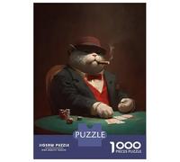 Jigsaw for Teenagers 1000 Pieces Cat Playing Poker with Cigar Jigsaw for Adults Hands-on Game Precision Cutting Fun Activities at Home 52x38cm/1000pcs