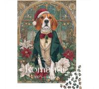 Jigsaw for Teenagers 1000 Pieces Christmas Beagle Greeting Card Adult Jigsaw Puzzle Relaxing Games Difficult Challenge Christmas Birthday Gifts 70x50cm/1000pcs