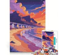 Jigsaw for Teenagers 1000 Pieces Coastal Town at Sunset Illustration, Hands-on Game, Fun Activities at Home, with Matching Poster And Trivia Sheet 38x52cm