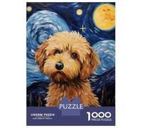 Jigsaw for Teenagers 1000 Pieces Cockapoo Starry Night Dog Puzzles for Adults Toy Wall Decor Analysis And Logic Christmas Birthday Gifts 52x38cm/1000pcs