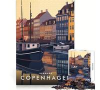 Jigsaw for Teenagers 1000 Pieces Copenhagen Denmark Exact Edge Art Logic Fun Toy Cozy Time Game Birthday Decor Gift (50x75cm)