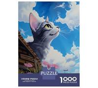 Jigsaw for Teenagers 1000 Pieces Cute Cat Look at The Sky Jigsaw for Adults Hands-on Game Precision Cutting Fun Activities at Home 70x50cm/1000pcs