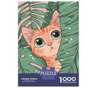 Jigsaw for Teenagers 1000 Pieces Cute Cat Peeking Through Tropical Leaves Jigsaw for Adults Fun Games Staycation Kill Time Christmas Birthday Gifts 52x38cm/1000pcs