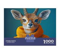Jigsaw for Teenagers 1000 Pieces Cute Deer in Glasses Puzzles for Adults Toy Wall Decor Analysis And Logic Christmas Birthday Gifts 38x26cm/1000pcs