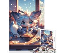 Jigsaw for Teenagers 1000 Pieces Cute Kitsune Fox Ramen Jigsaw for Teenagers Pattern Assembly Every Piece Is Unique - Unique Birthday And Gifts (38x52cm)