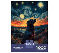 Jigsaw for Teenagers 1000 Pieces Dog Under Starry Night Adult Jigsaw Puzzle Relaxing Games Difficult Challenge Christmas Birthday Gifts 70x50cm/1000pcs