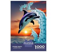 Jigsaw for Teenagers 1000 Pieces Dolphin by Sunset at Waves Jigsaw for Adults Hands-on Game Precision Cutting Fun Activities at Home 70x50cm/1000pcs