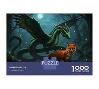 Jigsaw for Teenagers 1000 Pieces Dragon And Fox Enchanted Forest Puzzles for Adults Toy Wall Decor Analysis And Logic Christmas Birthday Gifts 52x38cm/1000pcs