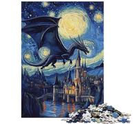 Jigsaw for Teenagers 1000 Pieces Dragon's Flight Over Starlit Castle Hands-on Game Pattern Assembly Educational Toy Artists Collection, Fine Art Size 75x50cm