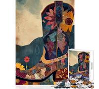 Jigsaw for Teenagers 1000 Pieces Eclectic Boho Cowgirl Boot Family Game Tough Challenge Toy Wall Decor Artists Collection, Fine Art (38X26CM)