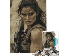 Jigsaw for Teenagers 1000 Pieces Female Soldier with Rifle Challenging To Complete A Work of Art Educational Toy Suitable for People Aged 14 And Above (50x75cm)