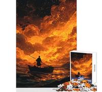 Jigsaw for Teenagers 1000 Pieces Fiery Voyage Silhouette on Stormy Seas Jigsaw Puzzles 1000 Brain Teaser Game Secret Santa Gifts Family Activities (50x75cm)