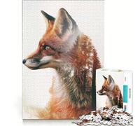 Jigsaw for Teenagers 1000 Pieces Fox Double Exposure Nature, Hands-on Game, Fun Activities at Home, with Matching Poster And Trivia Sheet 38X26CM