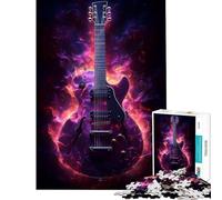 Jigsaw for Teenagers 1000 Pieces Gibson Electric Guitar in Flames Educational Challenge Presents for Women Educational Game for Ages 14 And over (38X26cm)