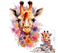 Jigsaw for Teenagers 1000 Pieces Giraffe with Flowers Jigsaw for Teenagers Pattern Assembly Every Piece Is Unique - Unique Birthday And Gifts (50x75cm)