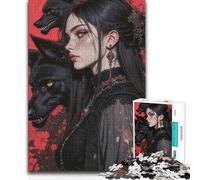 Jigsaw for Teenagers 1000 Pieces Gothic Woman with Wolves Portrait Analysis And Logic Educational Games for And 14 Years And over 50x75cm