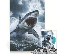 Jigsaw for Teenagers 1000 Pieces Great White Shark Attack, Hands-on Game, Fun Activities at Home, with Matching Poster And Trivia Sheet 50X75CM