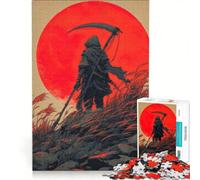 Jigsaw for Teenagers 1000 Pieces Grim Reaper Silhouette with Red Sun, Hands-on Game, Fun Activities at Home, with Matching Poster And Trivia Sheet 50X75CM
