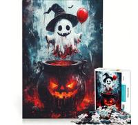 Jigsaw for Teenagers 1000 Pieces Halloween Ghost with Cauldron, Hands-on Game, Fun Activities at Home, with Matching Poster And Trivia Sheet 38X52CM