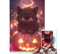 Jigsaw for Teenagers 1000 Pieces Halloween Kitty, Hands-on Game, Fun Activities at Home, with Matching Poster And Trivia Sheet 38X52CM