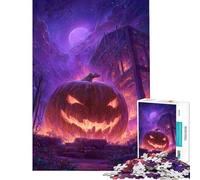 Jigsaw for Teenagers 1000 Pieces Halloween Pumpkin with Spooky Background Educational Challenge For Family Fun DIY Toys Suitable for Ages 14 And Up (38x52cm)