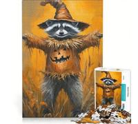Jigsaw for Teenagers 1000 Pieces Halloween Raccoon, Hands-on Game, Fun Activities at Home, with Matching Poster And Trivia Sheet 50X75CM
