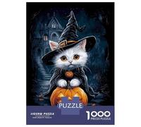Jigsaw for Teenagers 1000 Pieces Halloween Witch Cat Jigsaw for Adults Hands-on Game Precision Cutting Fun Activities at Home 70x50cm/1000pcs