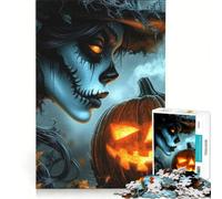 Jigsaw for Teenagers 1000 Pieces Halloween Witch with Pumpkin, Hands-on Game, Fun Activities at Home, with Matching Poster And Trivia Sheet 38X52CM
