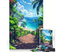 Jigsaw for Teenagers 1000 Pieces Hawaii Walk Pixel Art Exact Edge Art Logic Fun Toy Cozy Time Game Birthday Decor Gift (38x26cm)