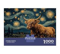 Jigsaw for Teenagers 1000 Pieces Highland Cow Starry Night Puzzles for Adults Toy Wall Decor Analysis And Logic Christmas Birthday Gifts 52x38cm/1000pcs