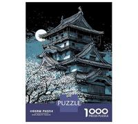 Jigsaw for Teenagers 1000 Pieces Japanese Castle Under Moonlight with Cherry Blossoms Adult Puzzles Toy Wall Decor Precision Cutting Unique Birthday And Xmas Gifts 70x50cm/1000pcs