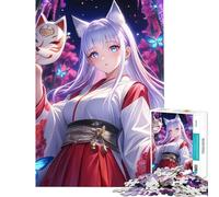 Jigsaw for Teenagers 1000 Pieces Kyubi Fox Girl Fox Mask Challenging To Complete A Work of Art Educational Toy Suitable for People Aged 14 And Above (38x26cm)