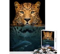 Jigsaw for Teenagers 1000 Pieces Leopard Half in The Water Jigsaw for Teenagers Pattern Assembly Every Piece Is Unique - Unique Birthday And Gifts (38x26cm)