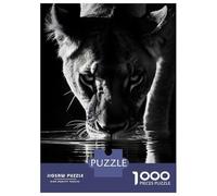 Jigsaw for Teenagers 1000 Pieces Lioness Drinking Water - Black And White Jigsaw for Adults Relaxing Games Birthday Present Christmas Birthday Gifts 38x26cm/1000pcs