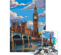 Jigsaw for Teenagers 1000 Pieces London Cartoon Style Help The Brain Exercise Home Decoration Impossible Game for Age 14+ Game (50x75cm)
