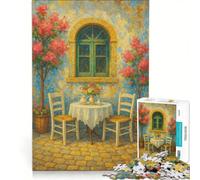 Jigsaw for Teenagers 1000 Pieces Mediterranean Courtyard Serenity Hands-on Game Fun Activities at Home with Matching Poster And Trivia Sheet 50x75cm